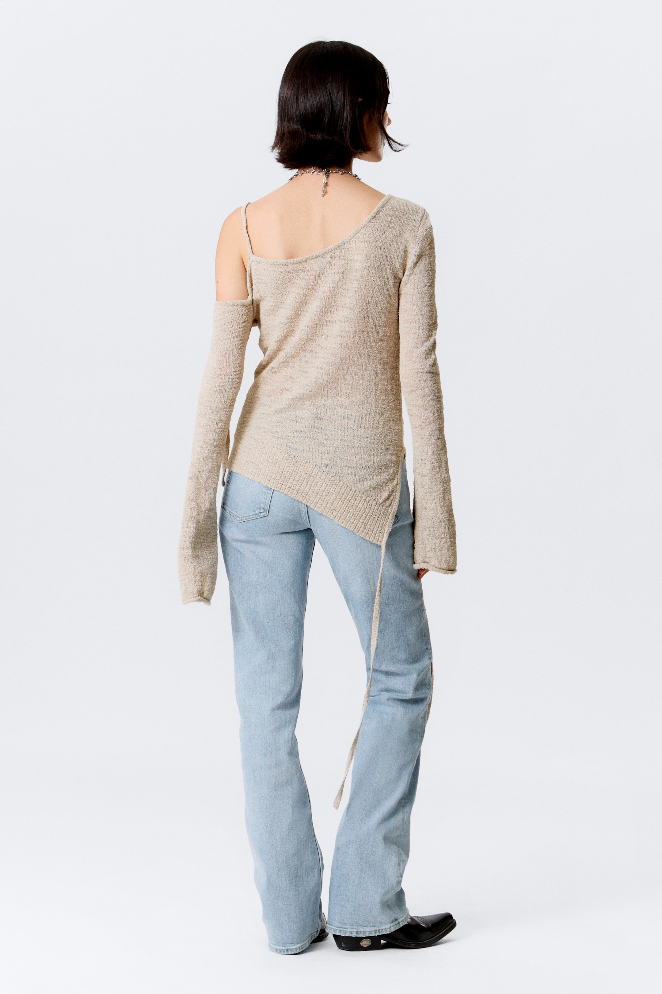Light Mole - Asymmetric Tie-Shoulder Knitted Sweater - 3