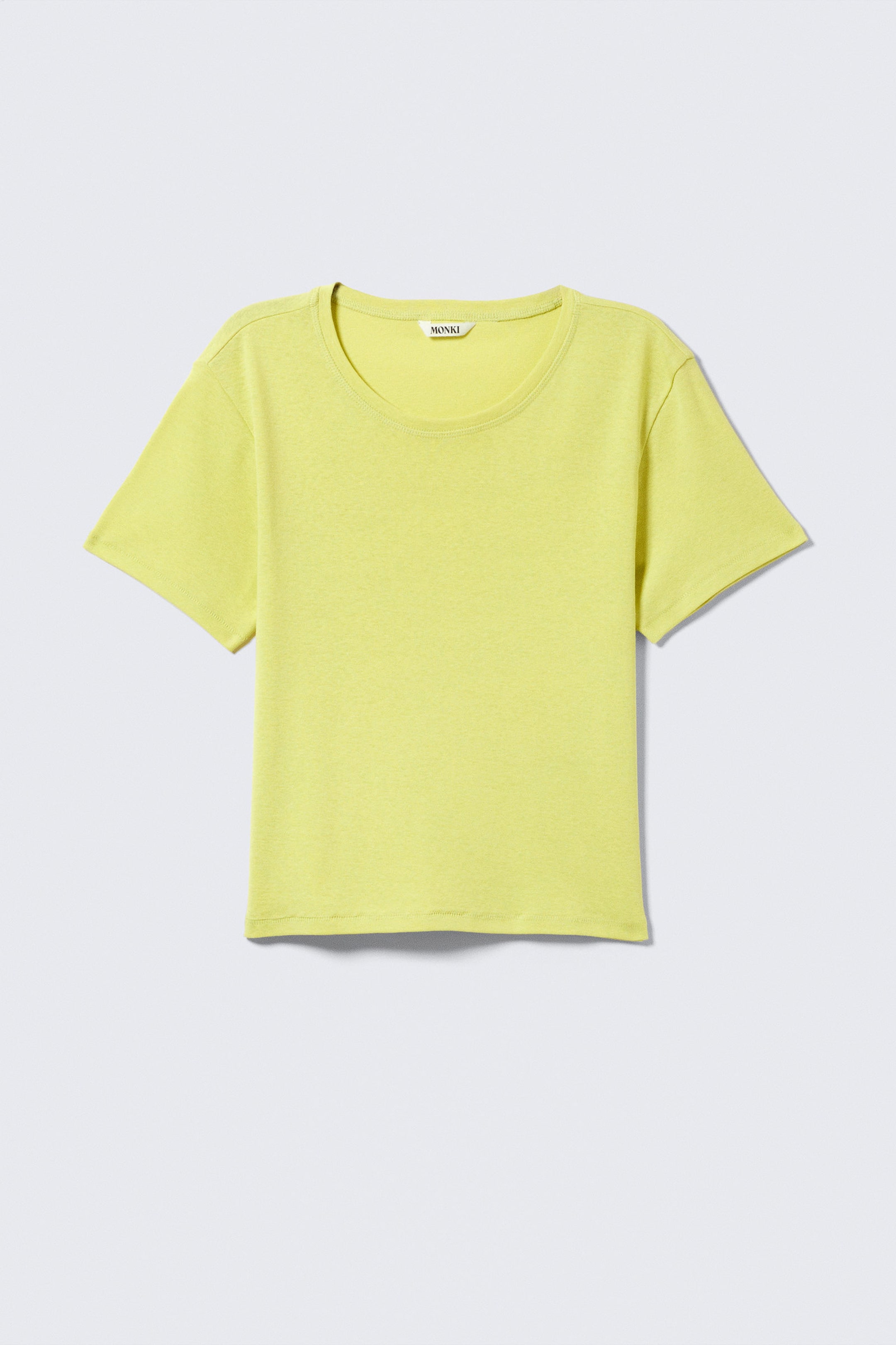 Lichtgeel - Cropped geribbeld katoenen T-shirt met print - 3