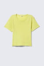 Lichtgeel - Cropped geribbeld katoenen T-shirt met print - 3
