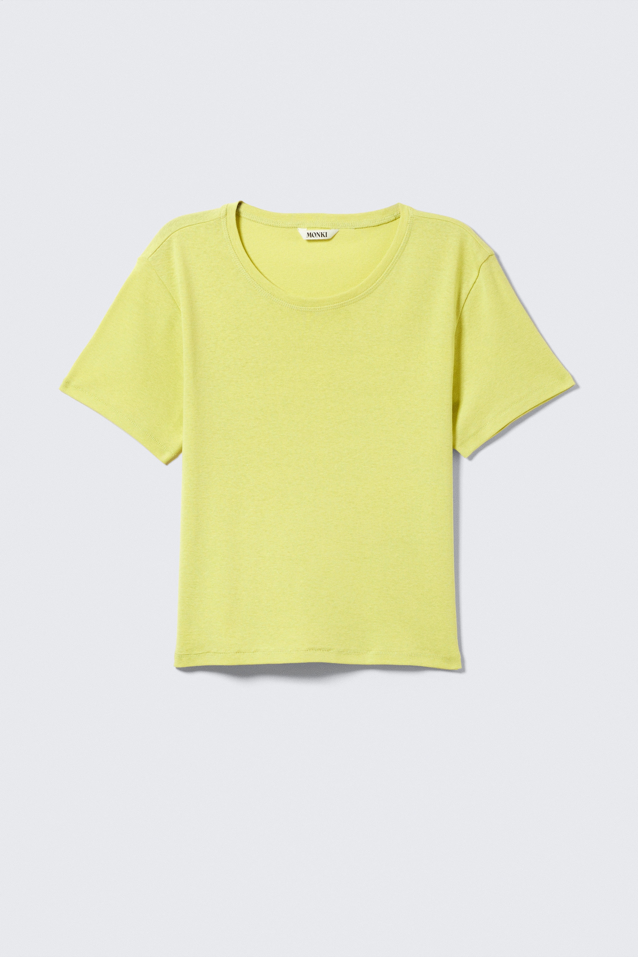 Lichtgeel - Cropped geribbeld katoenen T-shirt met print - 1