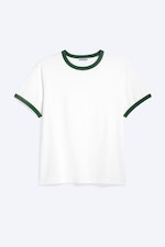 White - Green Binding - Short-Sleeved Contrast Trim Cotton T-shirt - 3