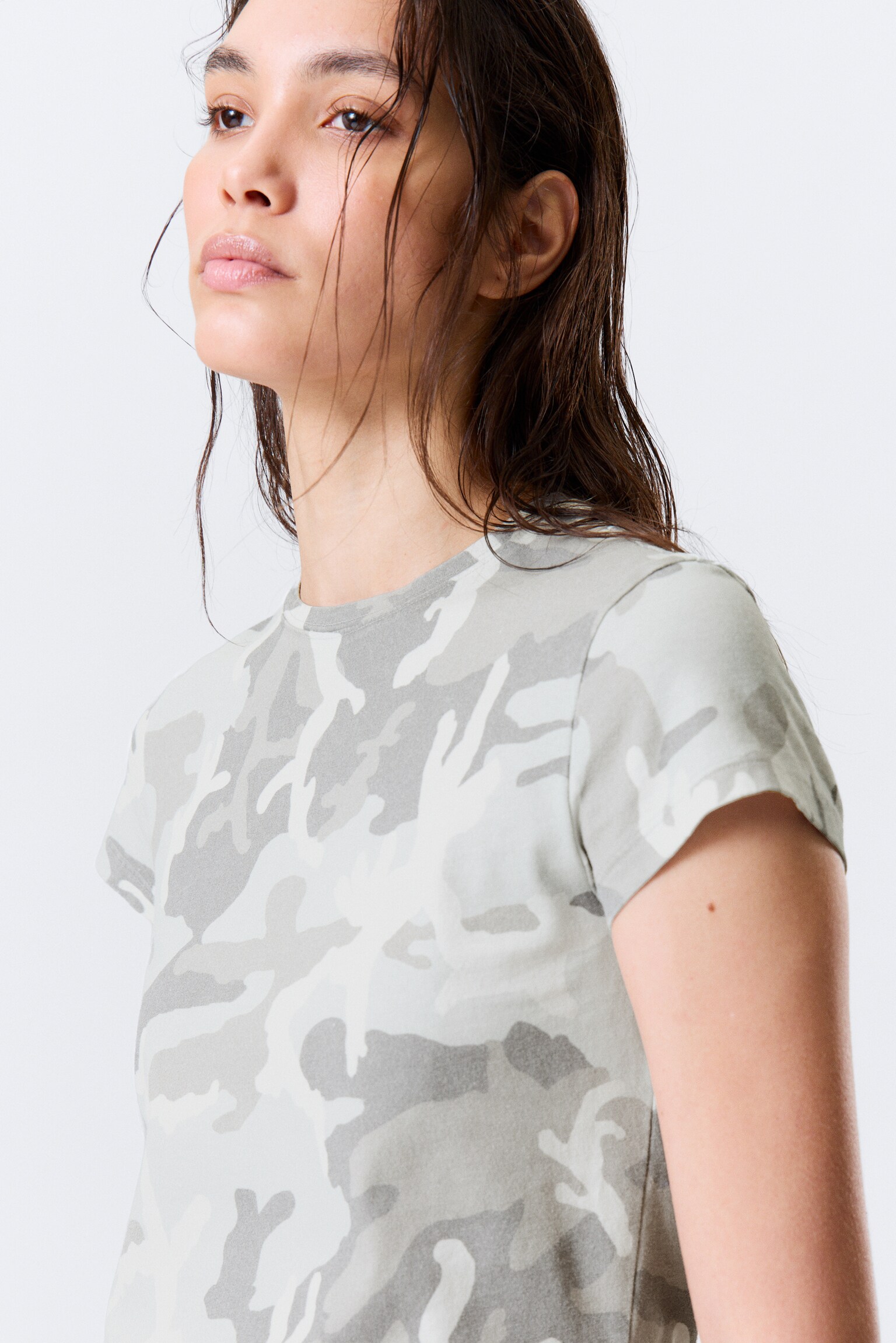 Boxy Printed Short-Sleeved T-shirt - White - Camo - 5