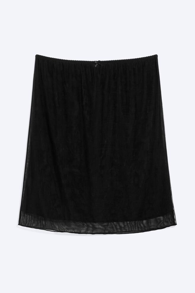 Double Layered Mesh Skirt - Black/Lime Yellow - Floral - 1