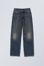 Deep Ocean Blue - Dark Blue - Rail Mid Rise Loose Wide Leg Jeans - 0