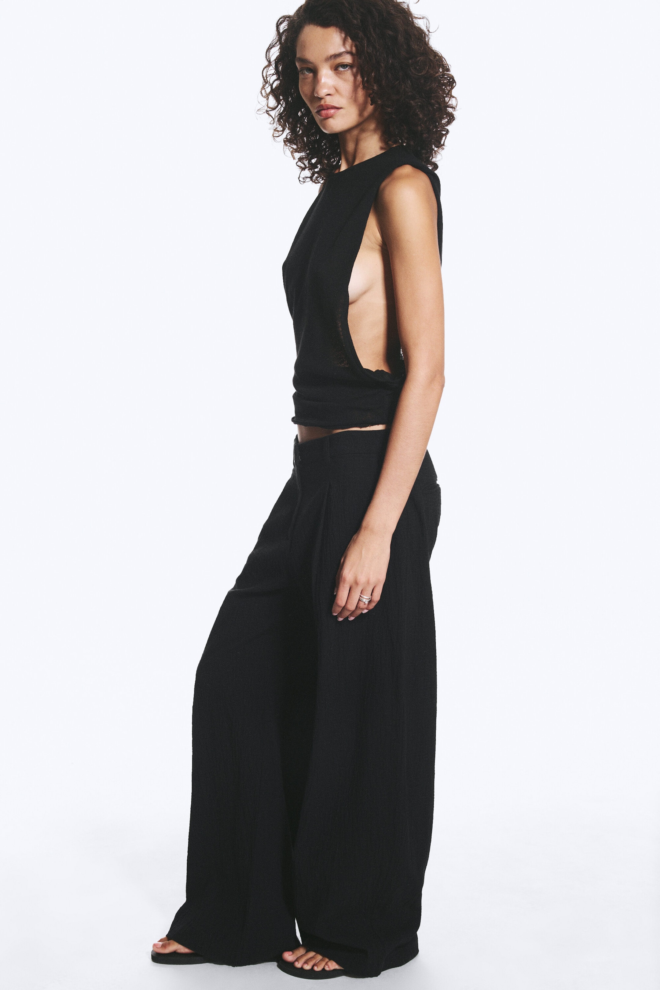 Black - Crinkled Cotton Trousers - 2