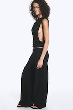 Black - Crinkled Cotton Trousers - 1