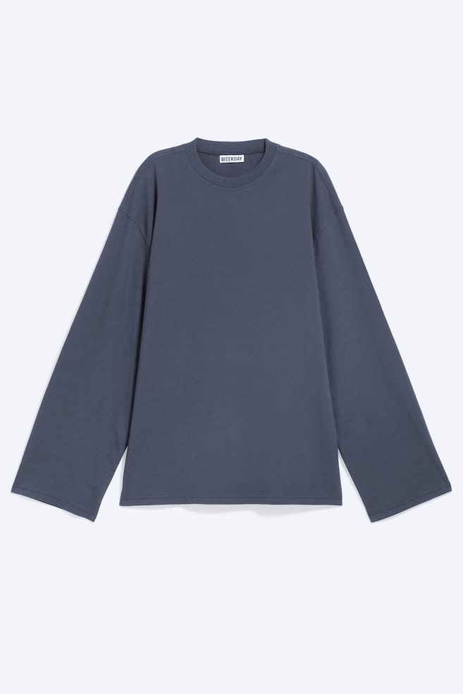 T-shirt oversize a maniche lunghe - Blu scuro/Bianco - 1