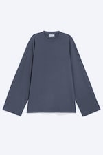 Dunkelblau - Oversized-T-Shirt mit langen Ärmeln - 3