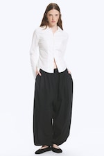 White - Long-Sleeved Hook-and-eye Top - 1