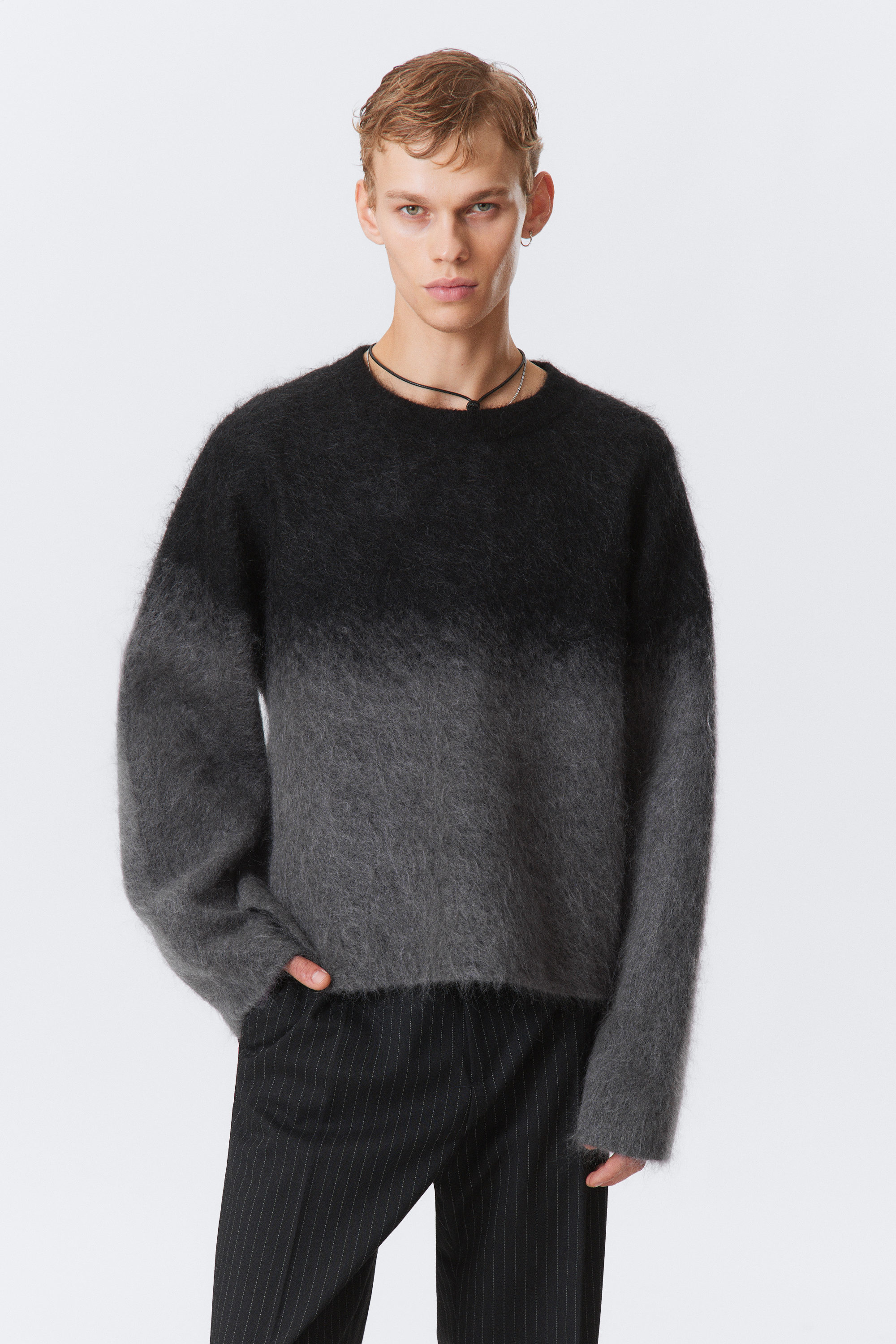 Black/Grey Fade - Faded Mohair-Blend Sweater - 1