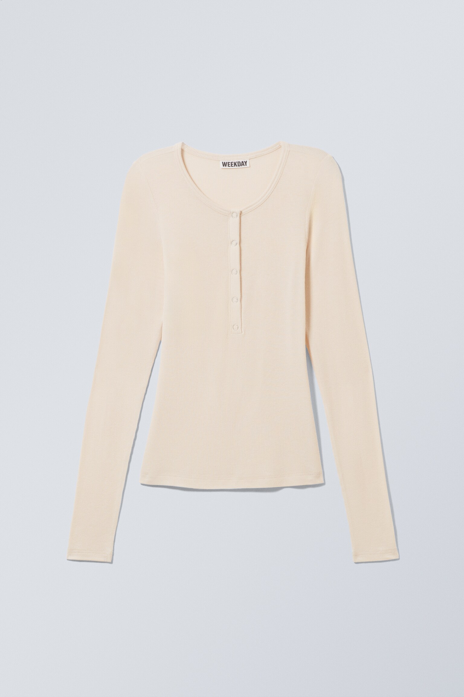 Sheer Rib Long Sleeve Henley Top - Light Beige/Black/Dark Brown