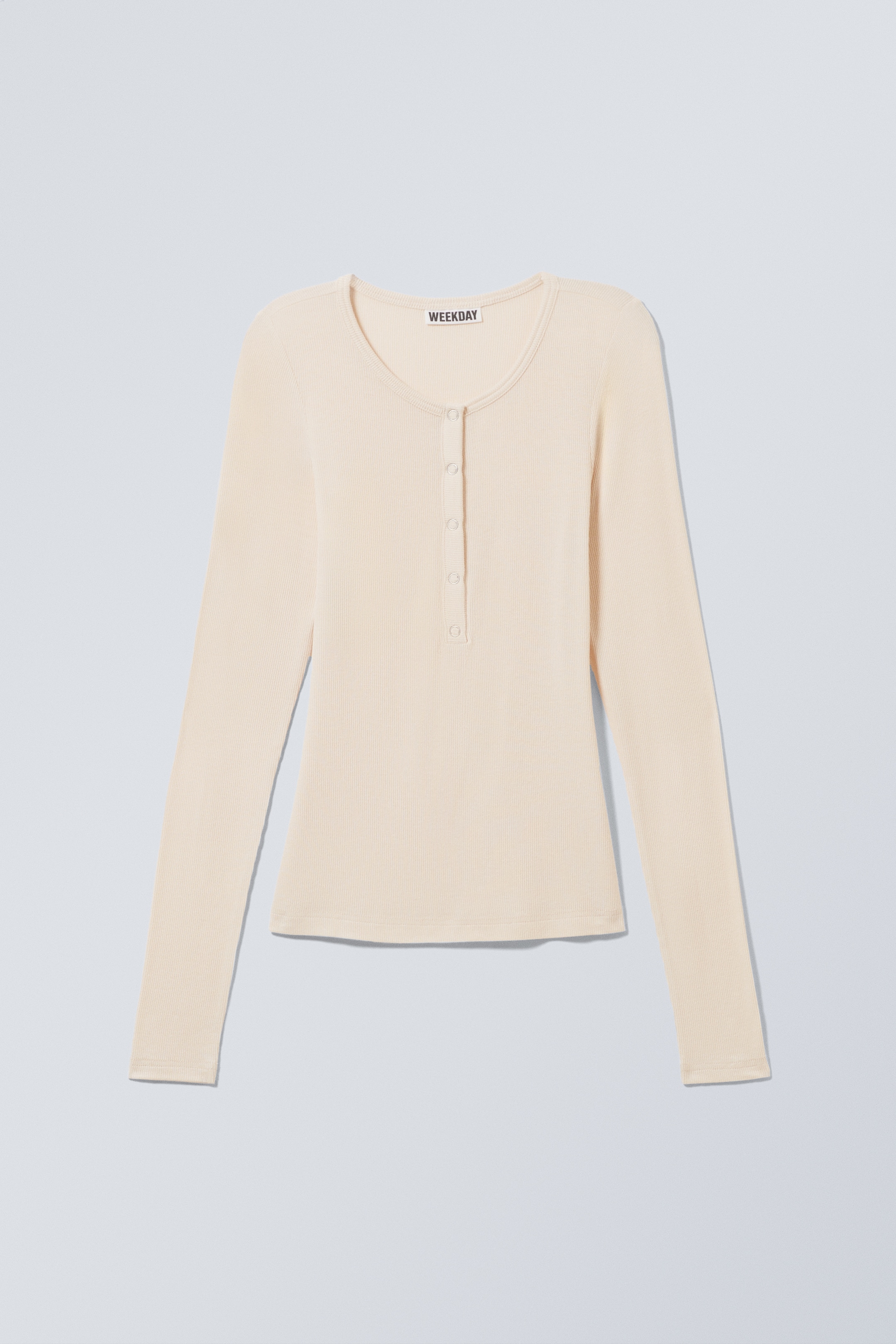 Ver imagen más grande: Top panadero de manga larga de canalé transparente - Beige claro - MUJER | H&M ES 1