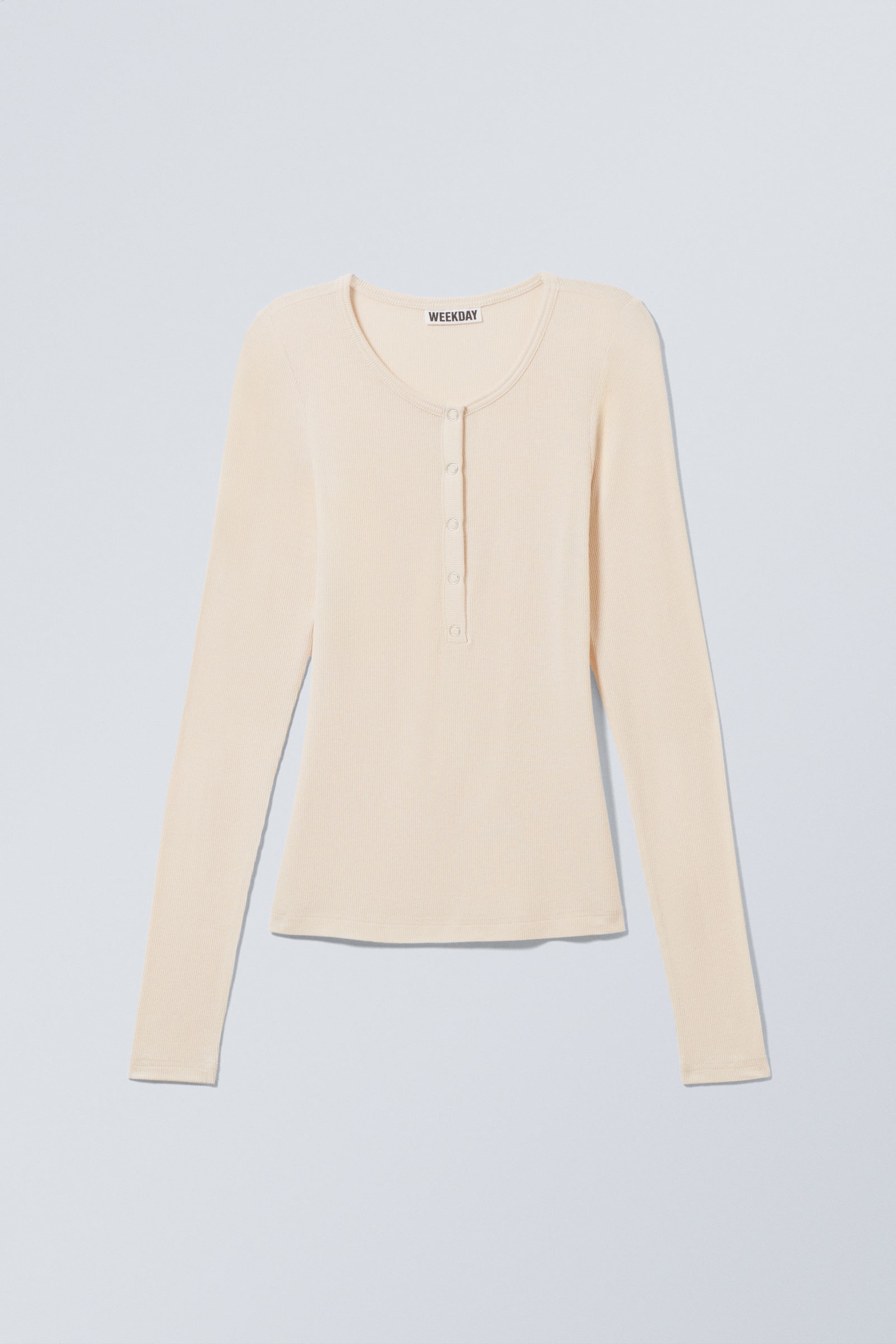 Lichtbeige - Doorschijnende geribde henley-top met lange mouwen - 1
