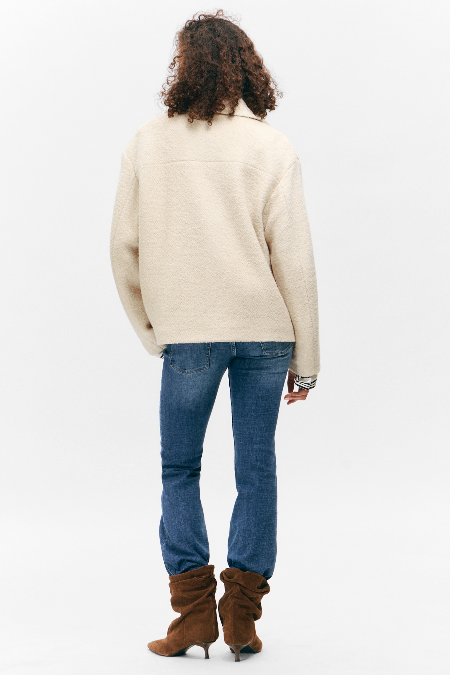 Boxy Button-Up Wool-Blend Jacket - Dusty Cream - 3