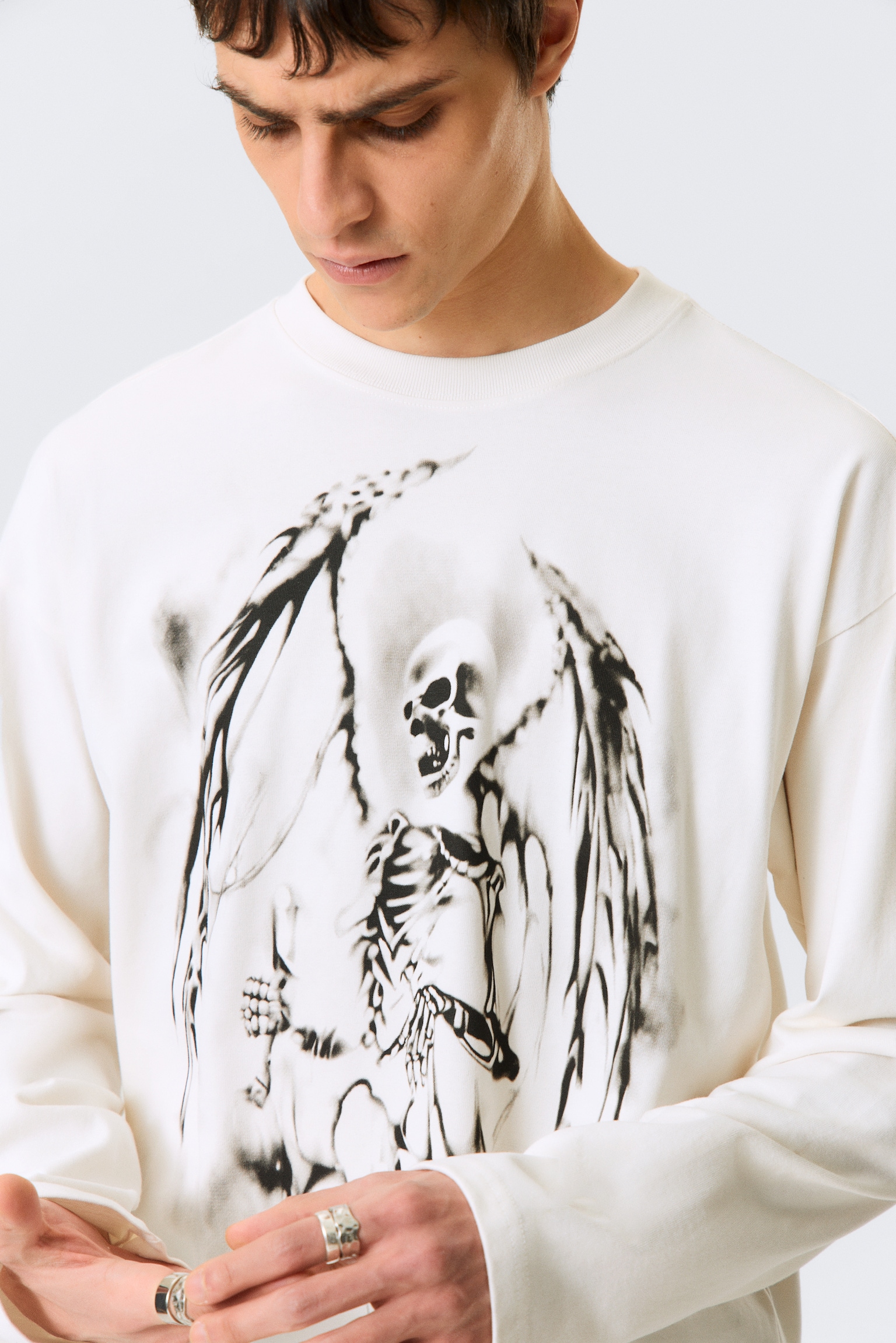 Geweldig boxy T-shirt met graphic en lange mouwen - White - Skeleton Angel/White - Angry Panthers/White - Airways/Black - Midnight Nightmare/White - Skull Flame - 5