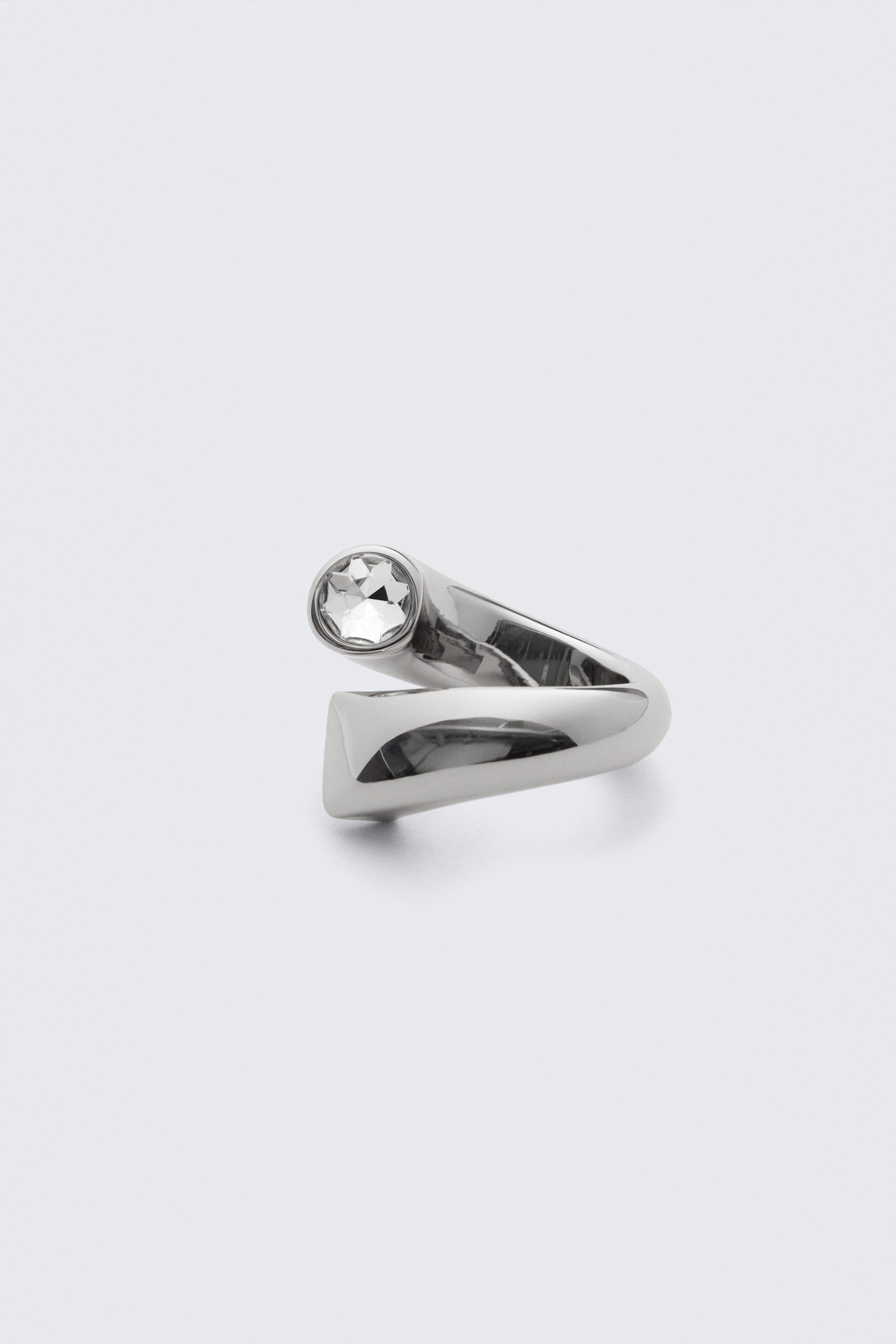 Silver - Open-Band Rhinestone Ring - 1
