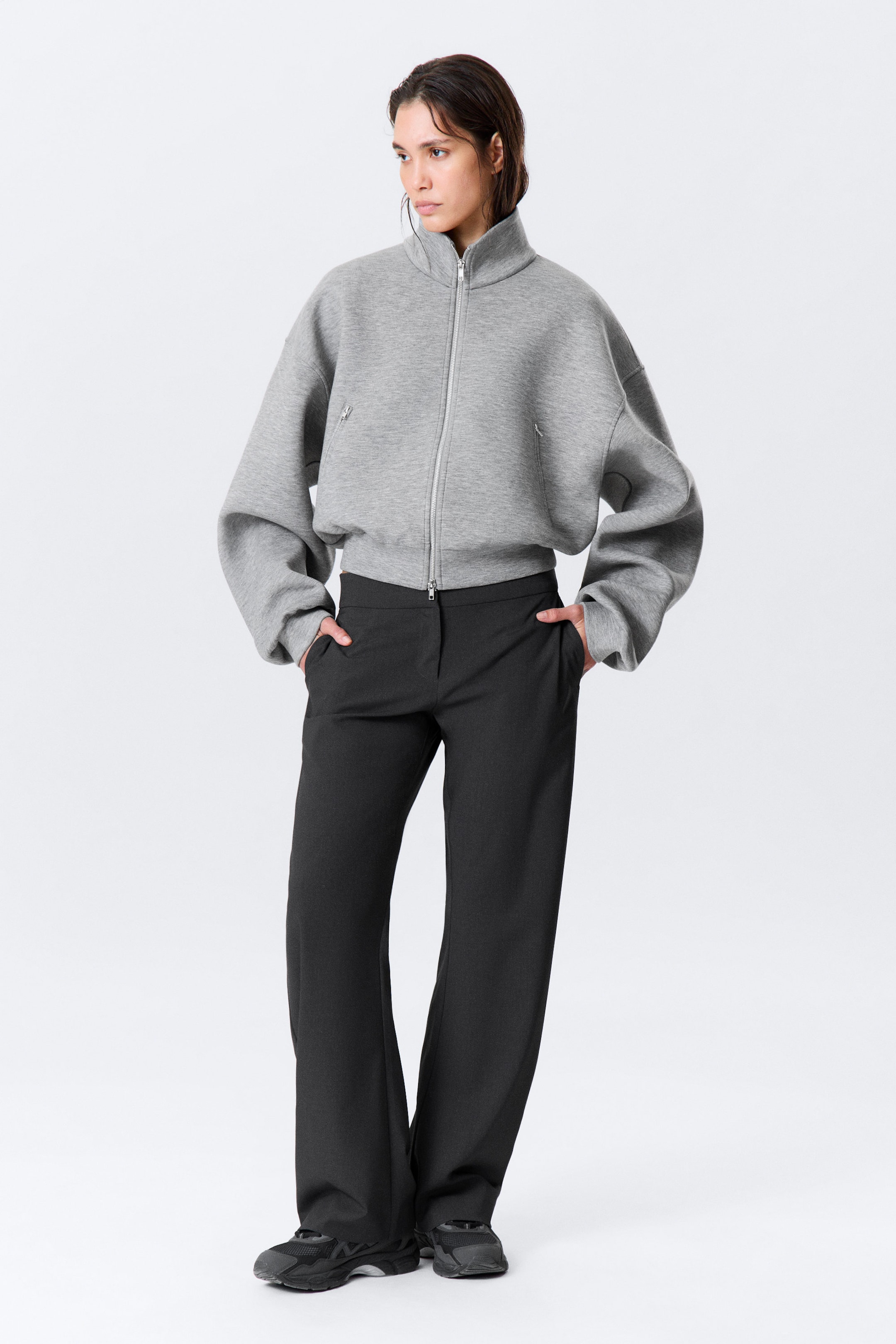 Grey Melange - OVERSIZED SCUBA ZIP JACKET - 2