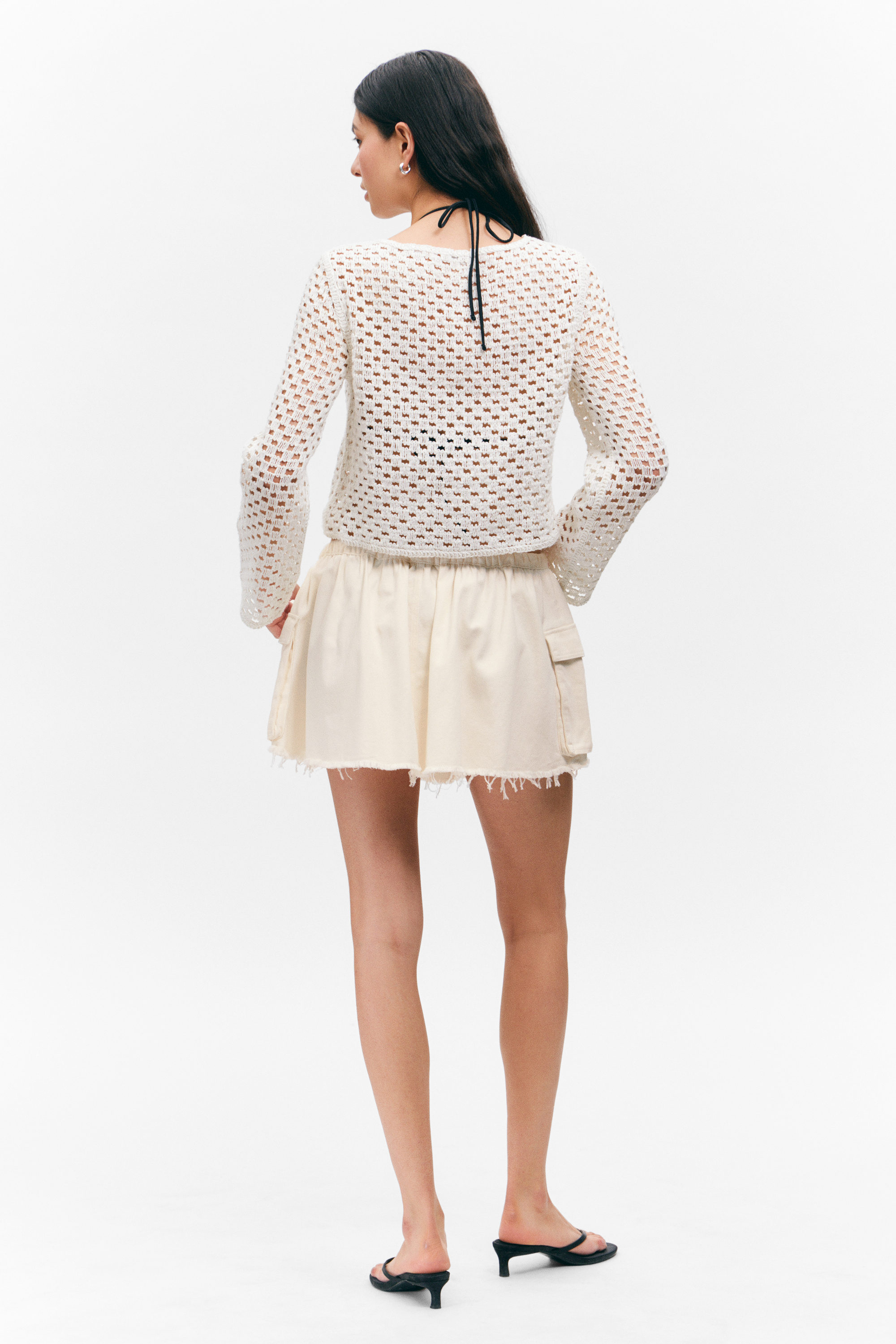 White - Crochet Knit Long-Sleeved Top - 3