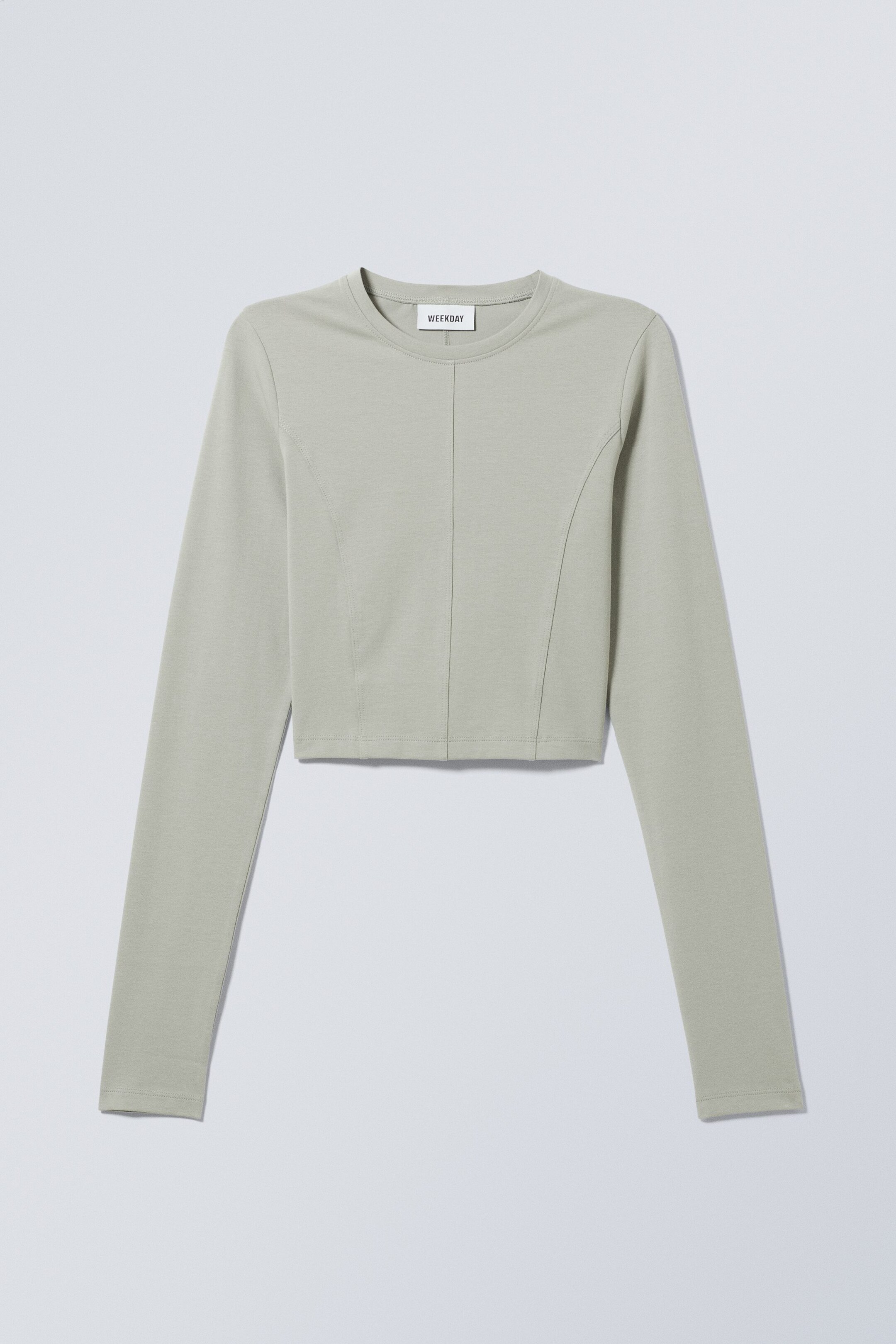 Helles Khaki - Langärmliges Crop-Top mit Nahtdetails - 1