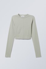 Helles Khaki - Langärmliges Crop-Top mit Nahtdetails - 0