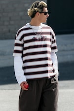 Striped White/Red - Oversized Boxy Graphic T-Shirt - 0