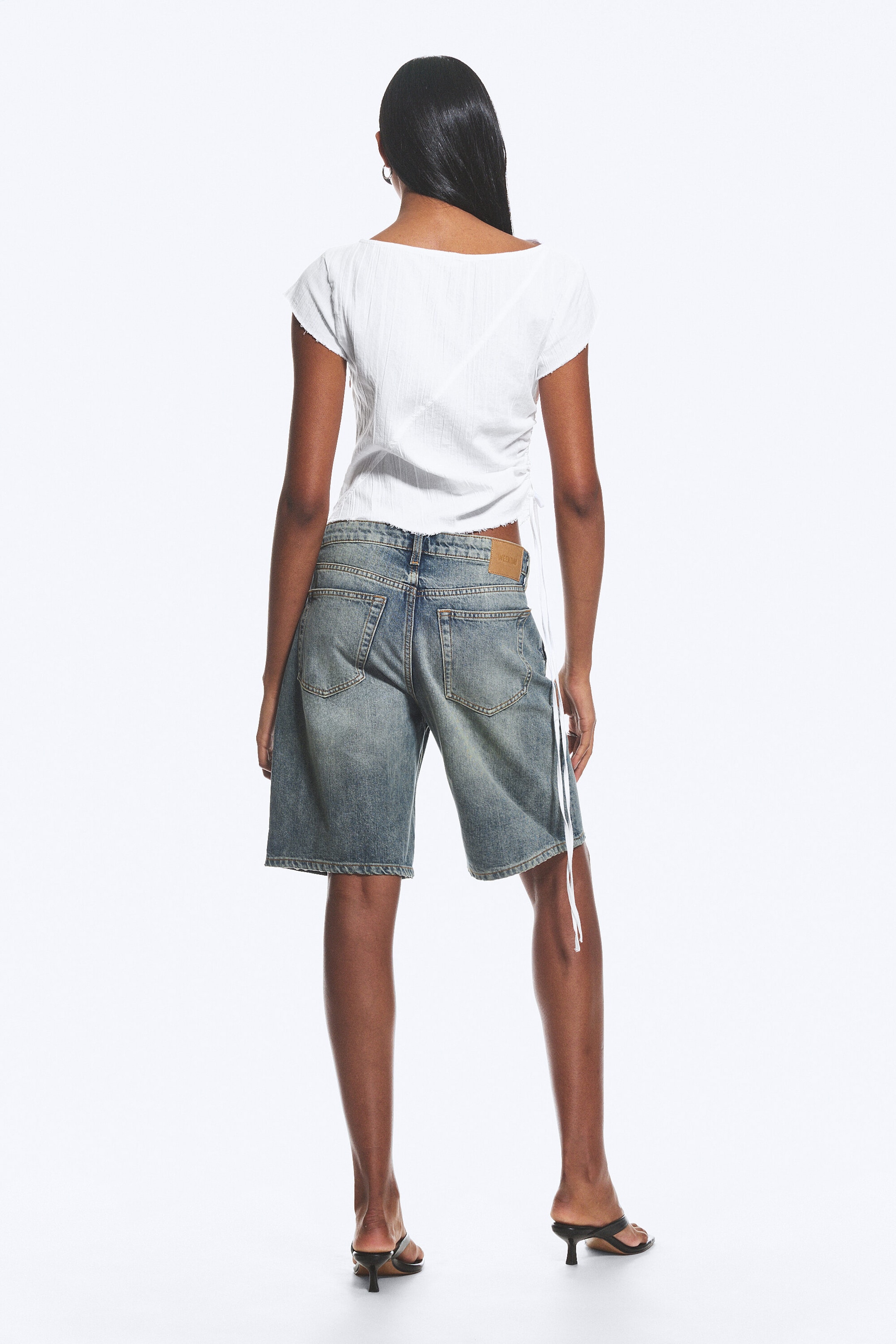 Vit - Rynkad Kortärmad Topp - 2