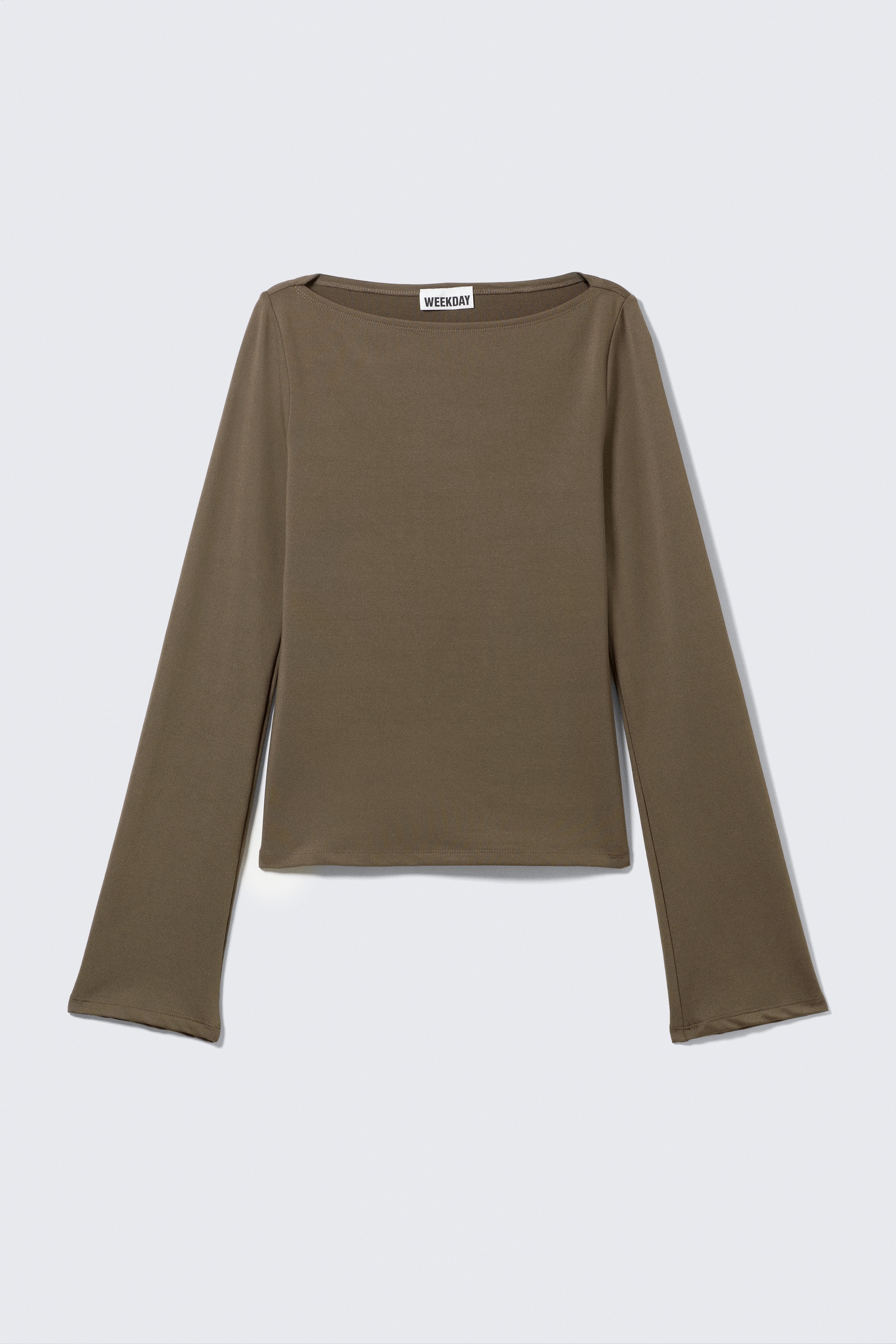 Annie Long-Sleeved Boat-Neck Top - Dark Mole/Black