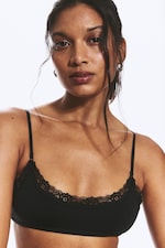 Black - Scooped Soft Lace Bra - 1