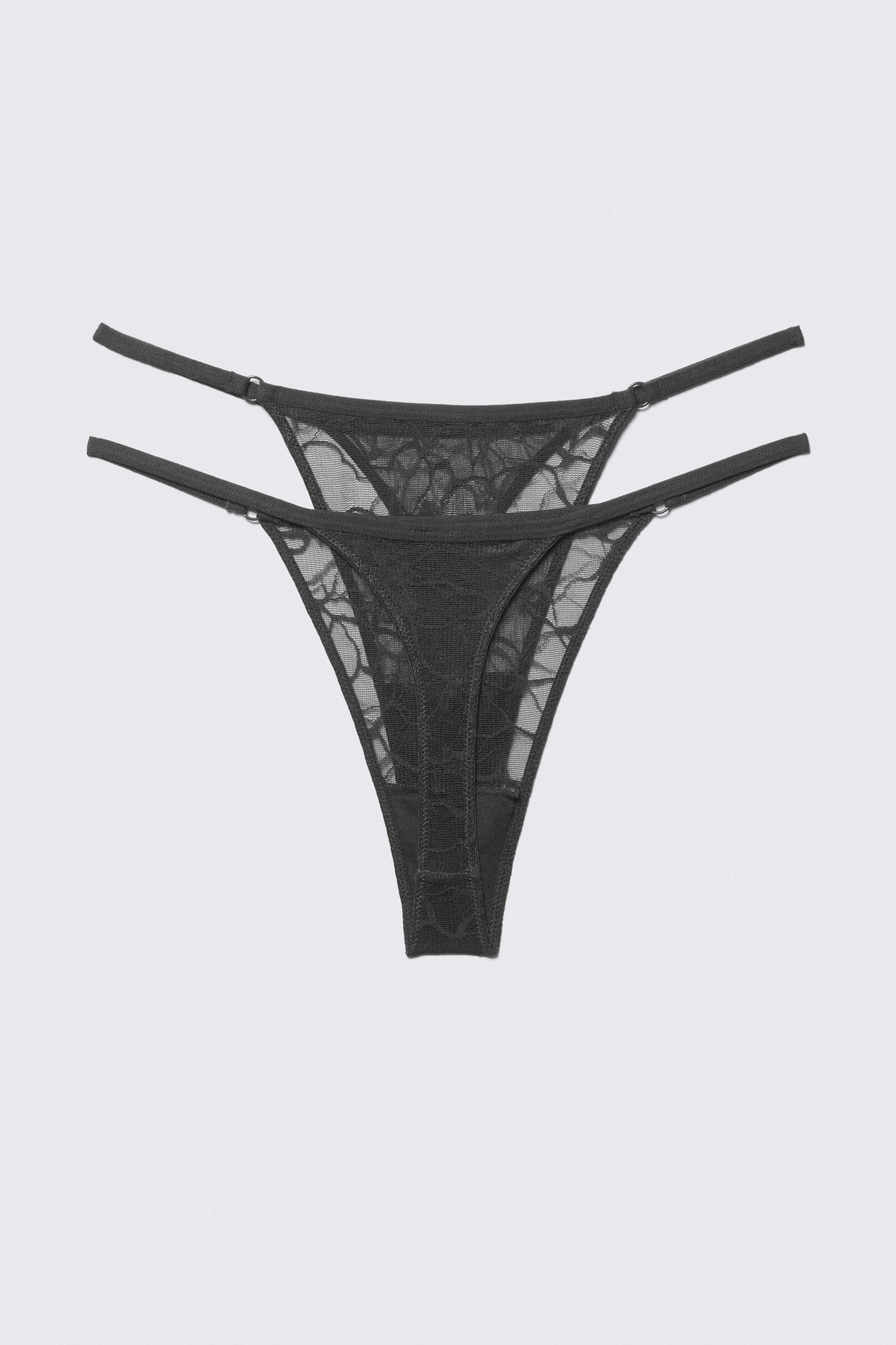 Dark Grey - 2-pack Swirly Lace Tanga Thongs - 4