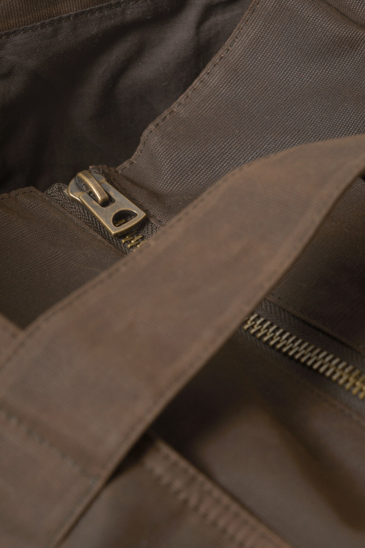 Large Waxed Cotton Canvas Tote Bag - Dark Brown/Dark Mole - 3