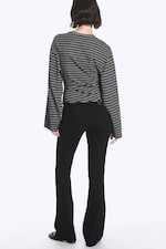 Striped Black - Ruched Long-Sleeved T-shirt - 3