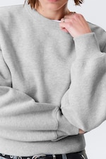 Grey Melange - Boxy Cropped Cotton Sweatshirt - 1