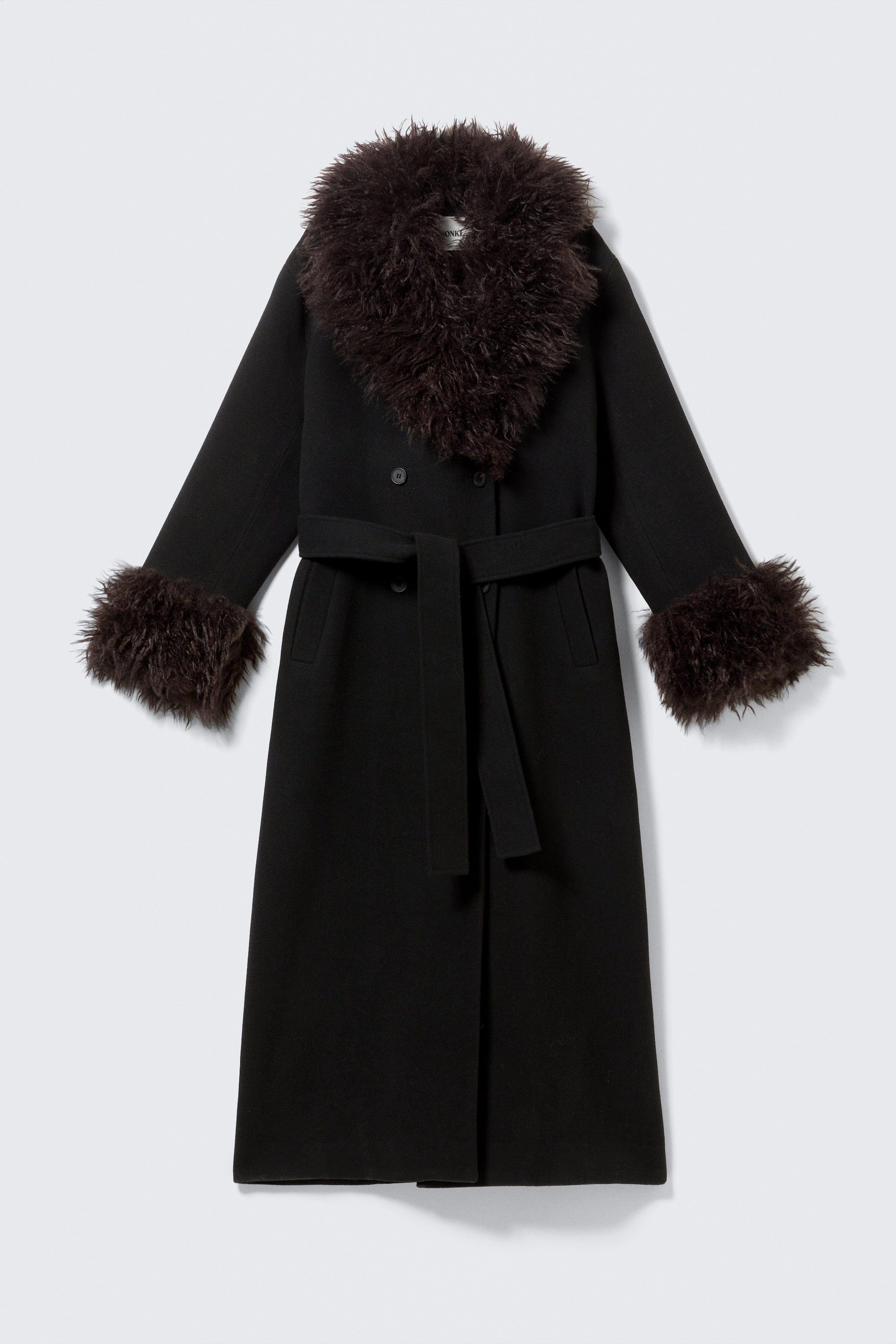 Black - Brown Faux Fur - Long Oversized Coat with Faux-Fur Trims - 6