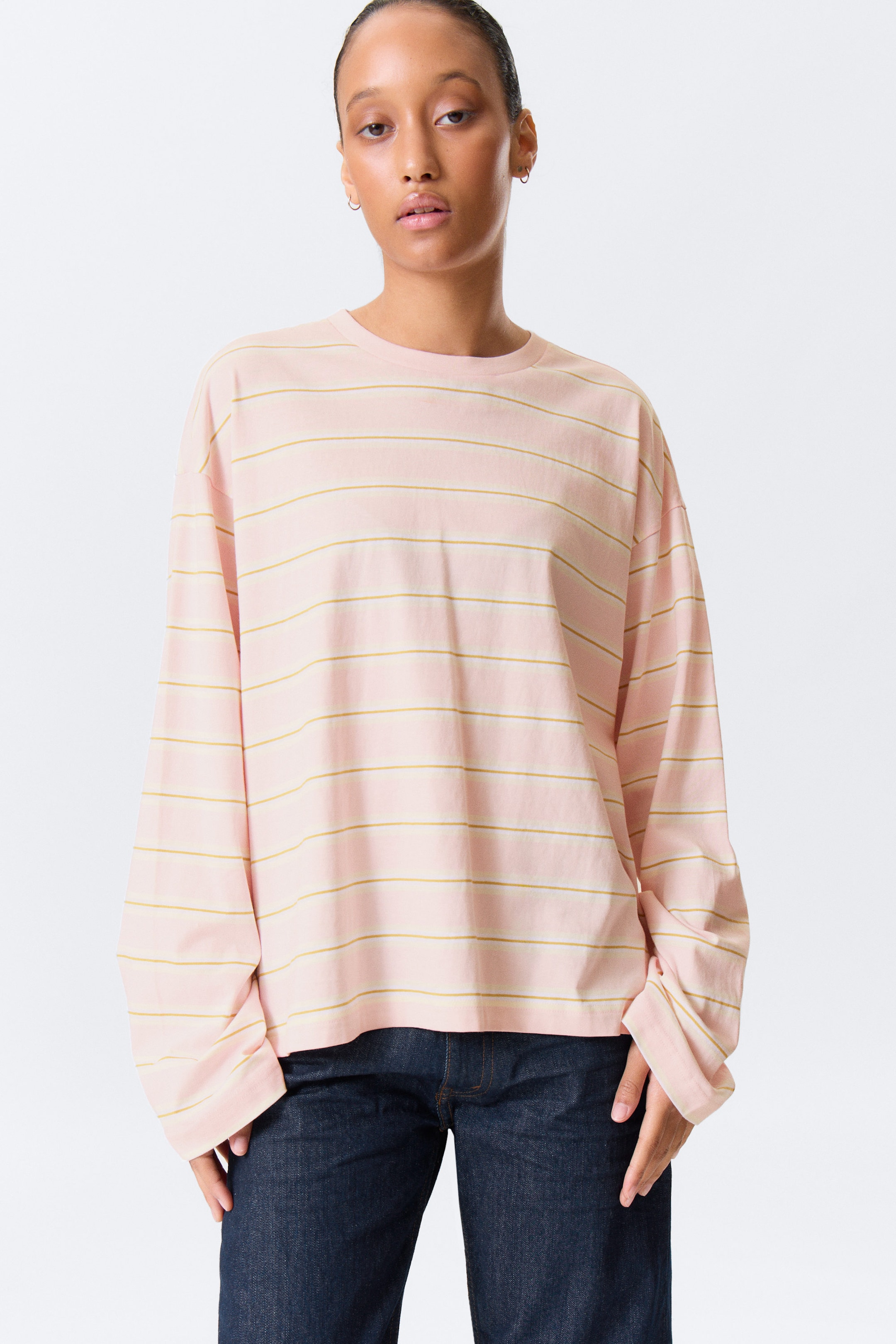 Rosa - Gelbe Streifen - Longsleeve-Shirt aus Baumwolle - 2