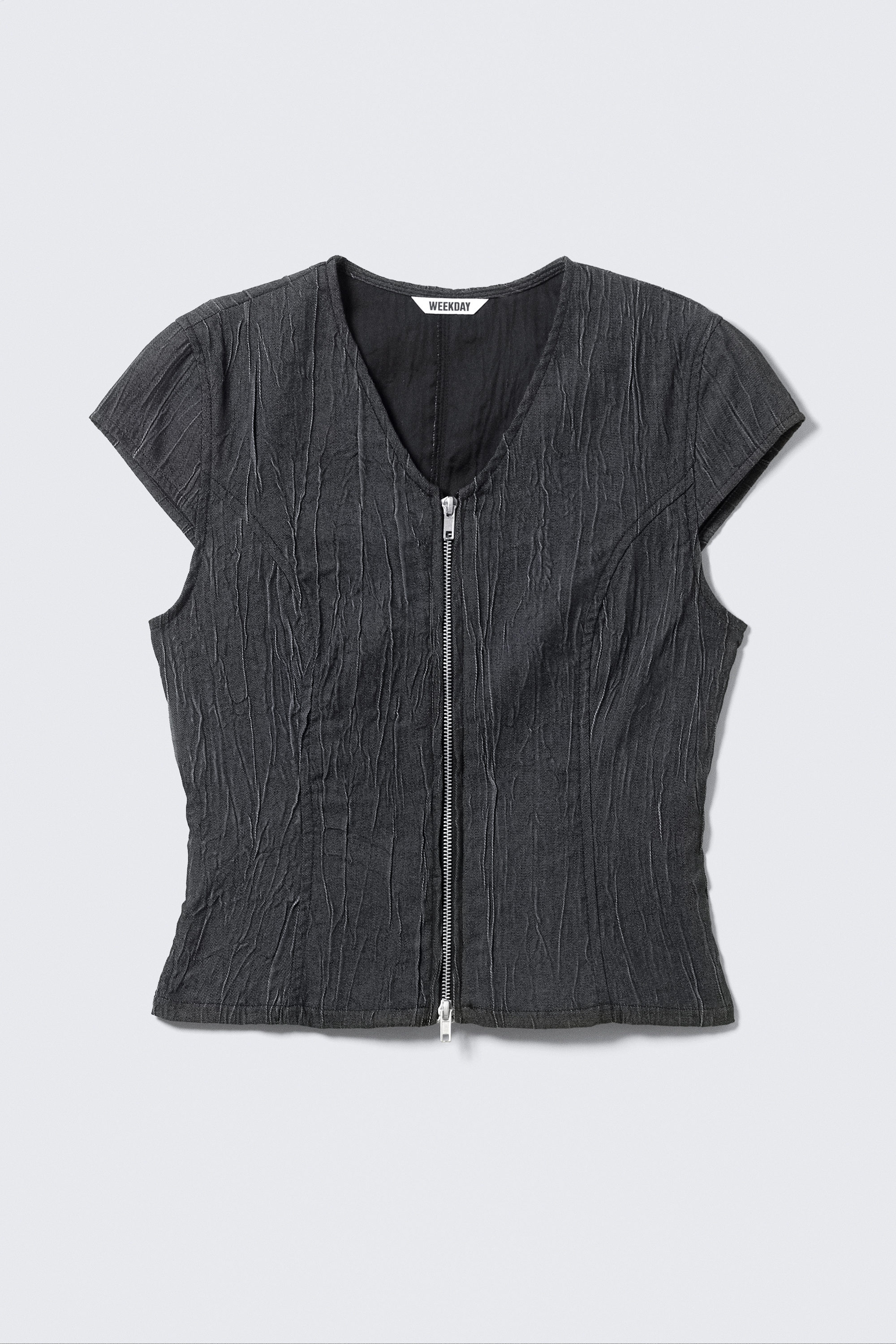 Dunkelblau - Strukturiertes Zip-Top mit V-Ausschnitt - 3