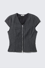 Dunkelblau - Strukturiertes Zip-Top mit V-Ausschnitt - 3