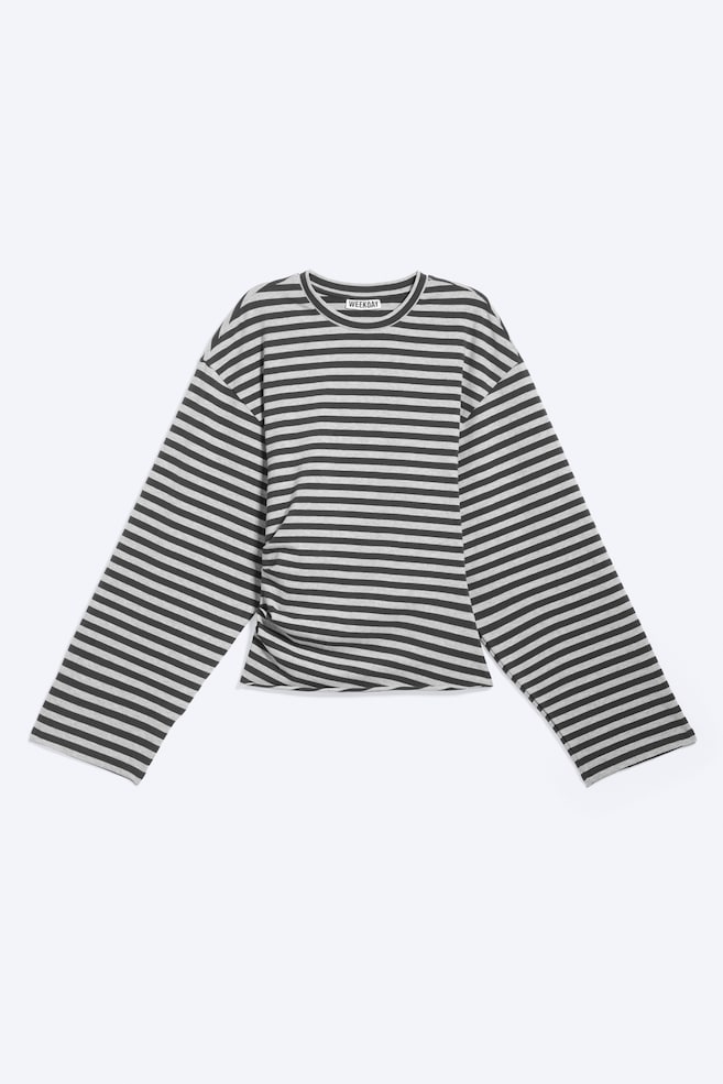 Camiseta con frunces - Rayas negras y grises/Negro/Blanco/Azul claro empolvado - 1