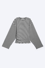 Black/Grey Stripe - Ruched Long-Sleeved T-shirt - 4