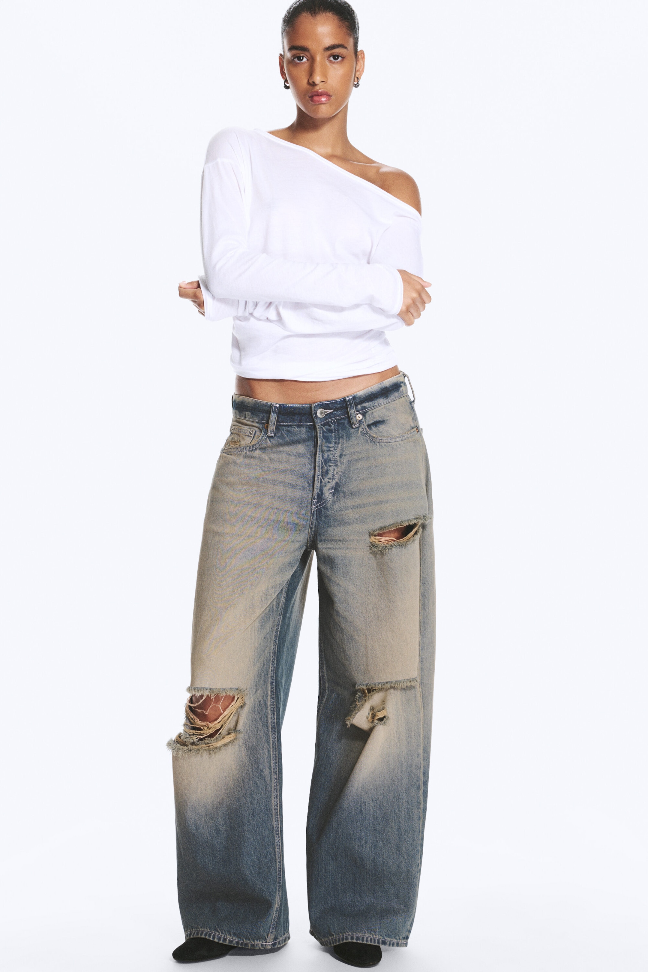 Sjøstjerneblå - mellomblå - Andromeda jeans med lavt liv og løs baggy passform - 2