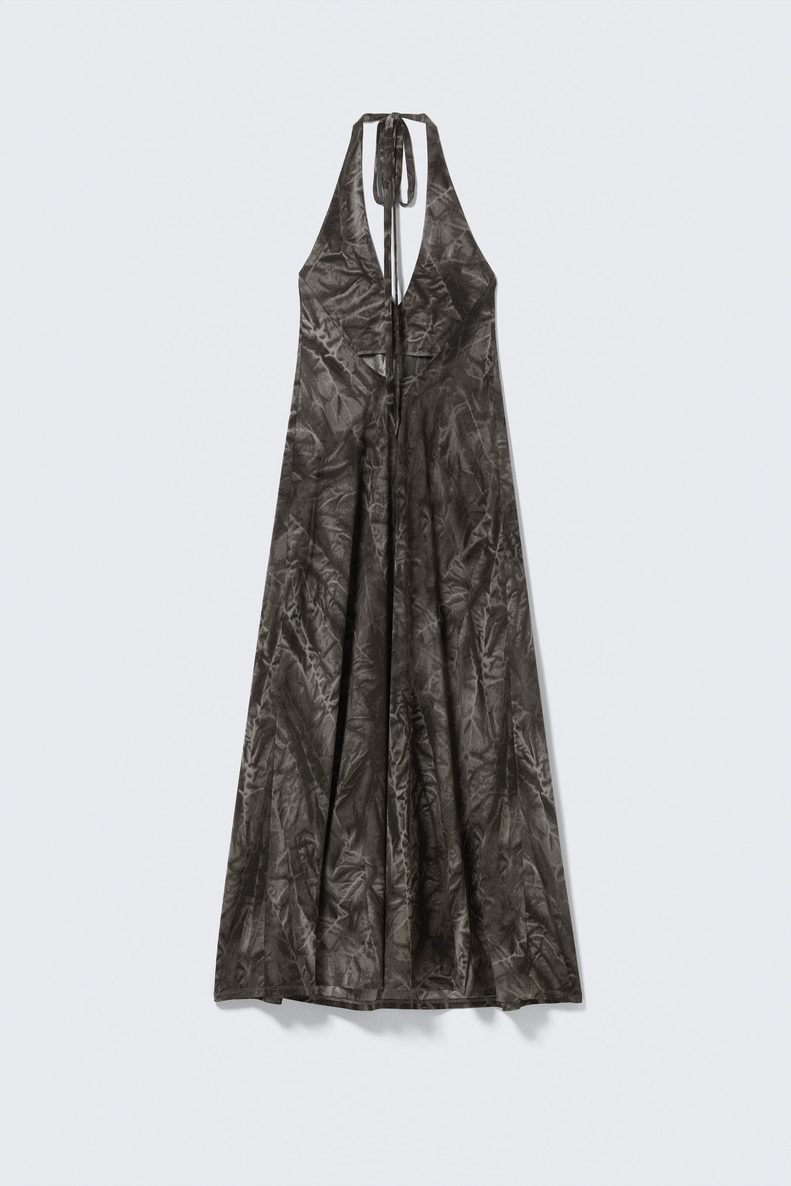 sleeveless halterneck maxi dress - Dark Grey - Crinkle Print