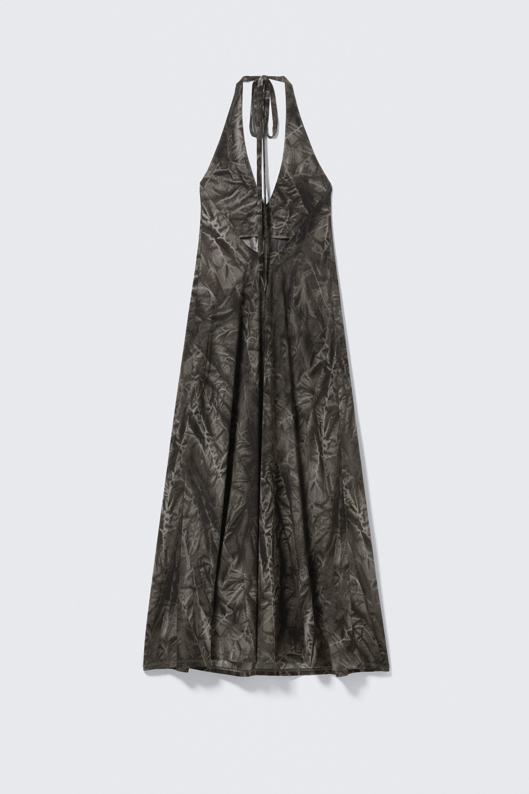 Dark Grey - Crinkle Print - Sleeveless Halterneck Maxi Dress - 2