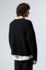 Black - Boxy Knitted V-neck Sweater - 3