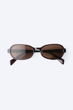 Dark Brown - Brown Lenses - Thin Oval Frame Sunglasses - 2