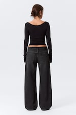 Washed Black - Imoo Low Rise Loose Wide Leg Jeans - 3