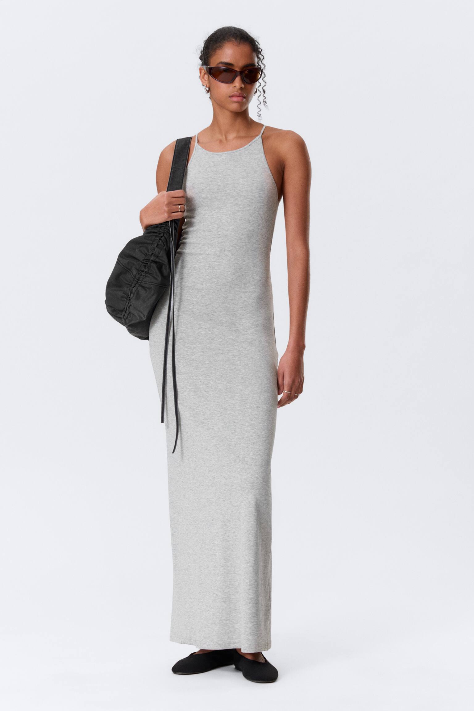 Vestido Maxi em Jersey com Costas Nadador - Cinzento mesclado/Preto - 1