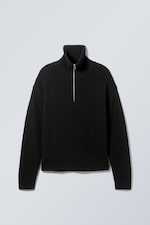 Svart - Turtleneck med halv dragkedja i ullblandning - 0