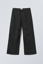 Mörkgrå - Raka lösa byxor i twill - 0