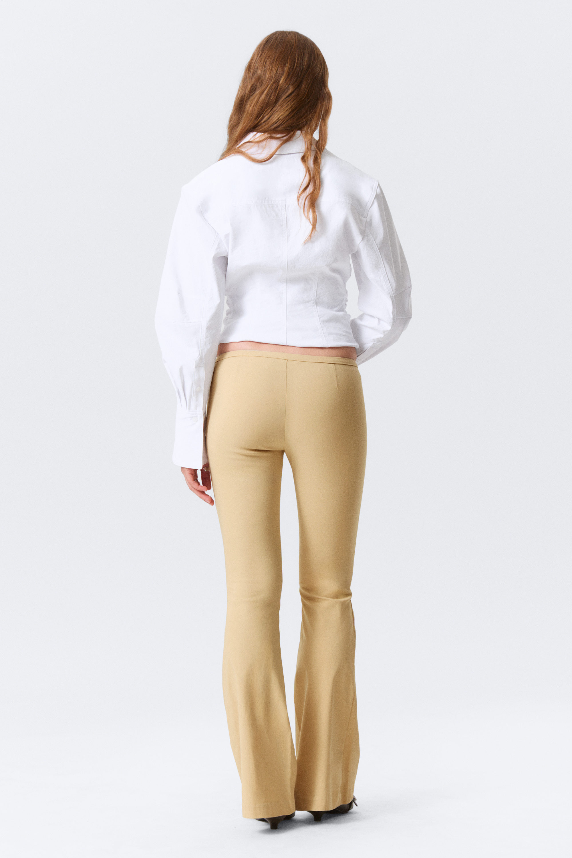 Beige - Low Rise Skinny Flared Leg Trousers - 2