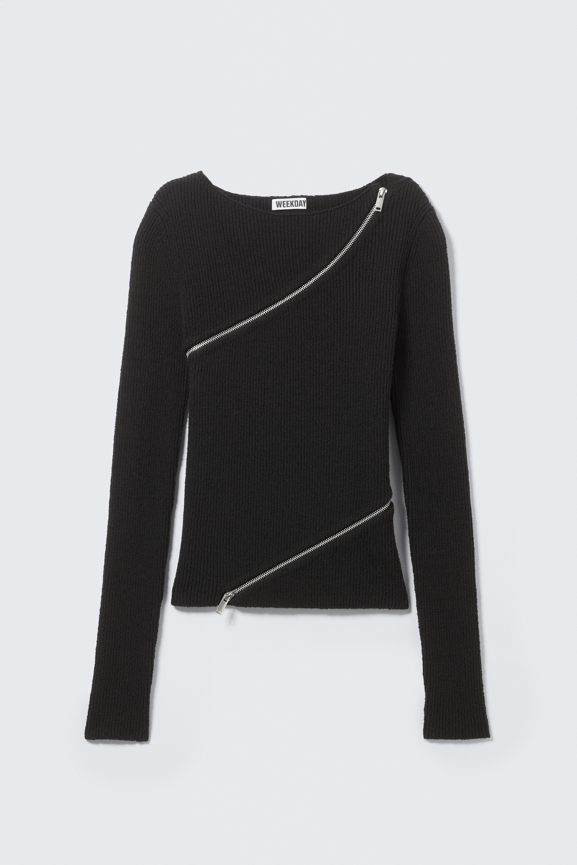 Pullover slim con zip asimmetrica - Nero