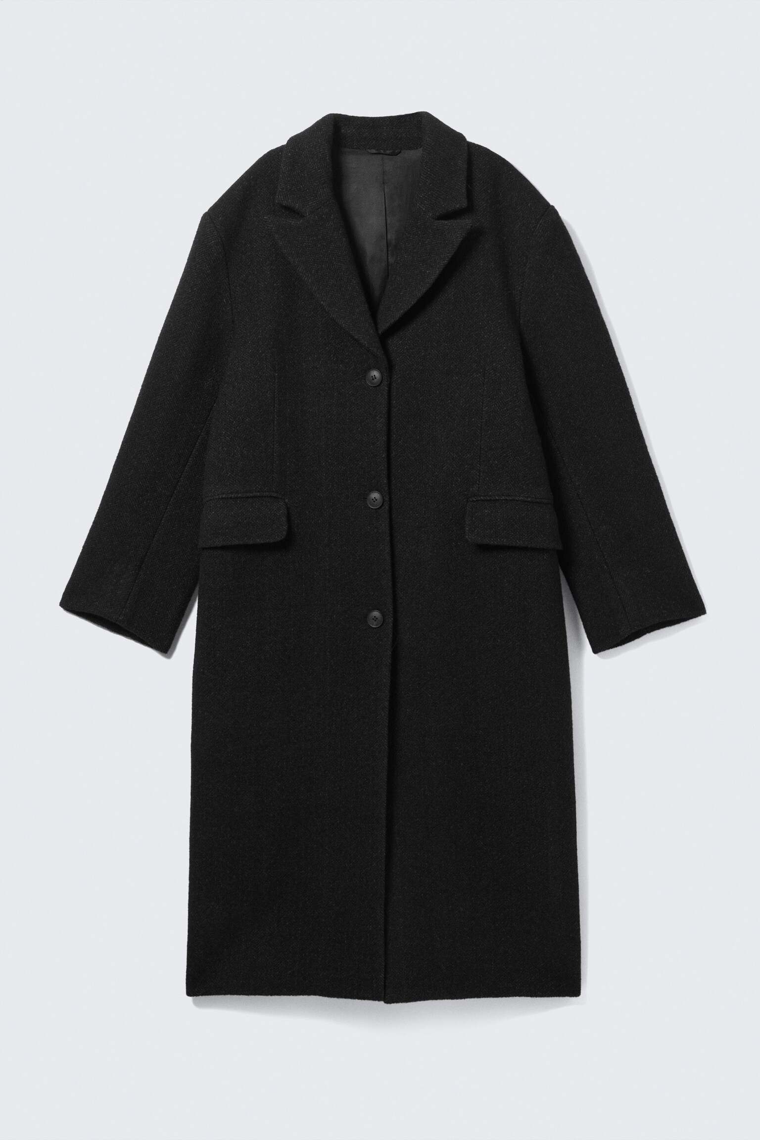 OVERSIZED WOOL-BLEND COAT - Black Herringbone/Hairy Dark Beige/Checked Dark Brown - 2